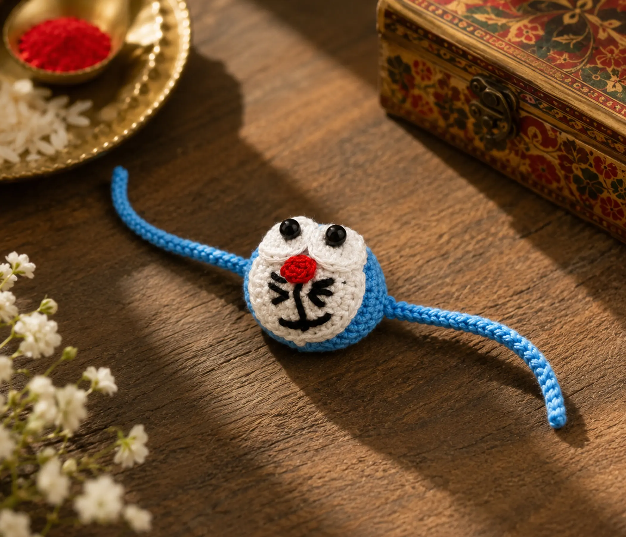 Doraemon Inspired Handcrafted Kids Crochet Rakhi